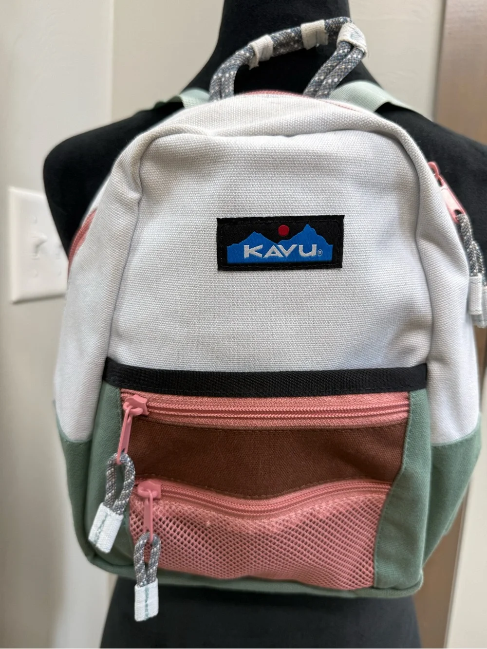 Kavu Patty Pack Backpack Purse Bag Colorblock Green Peach White Travel Outdoor